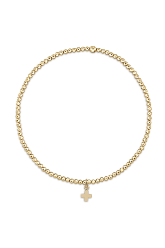 Classic Gold 2mm Bracelet - Signature Cross Small Gold Charm