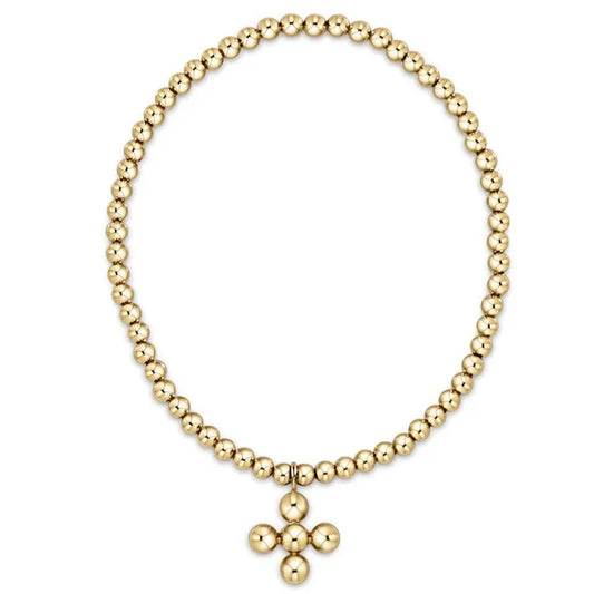 Classic Gold 3mm Bracelet - Signature Cross 4mm Beaded Gold Charm