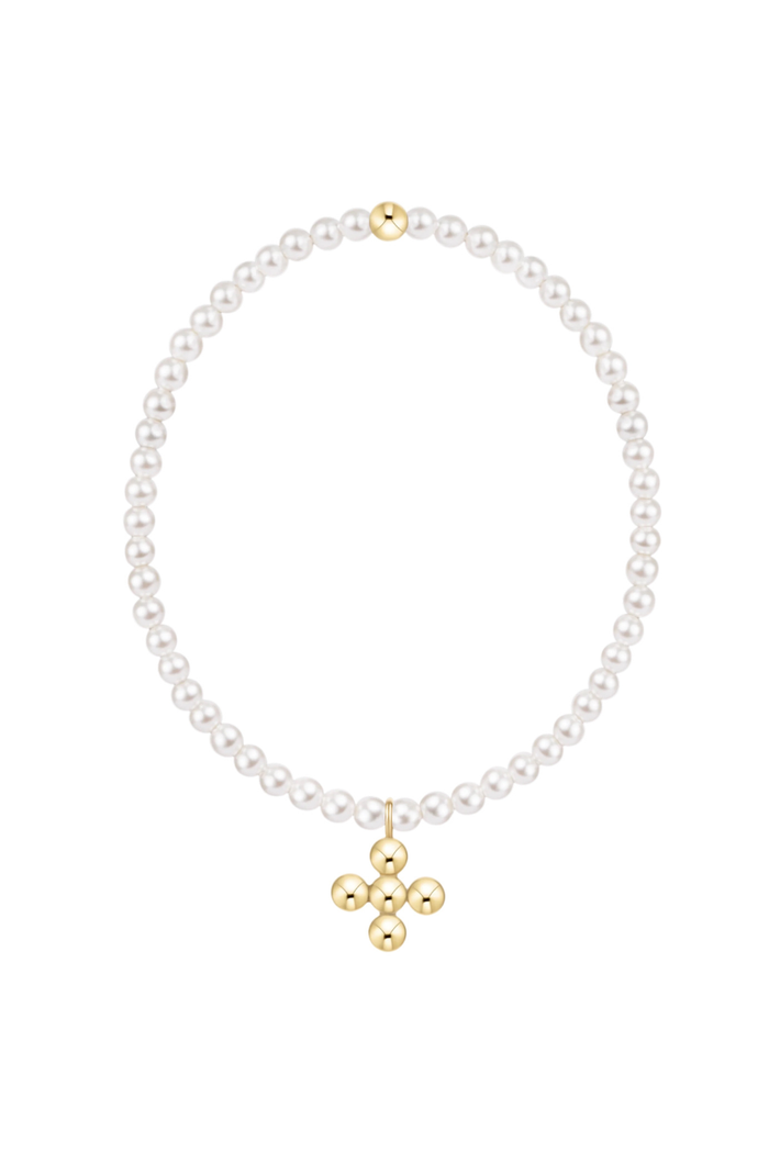 Classic Pearl 3mm Bracelet - Signature Cross 4mm Beaded Gold Charm