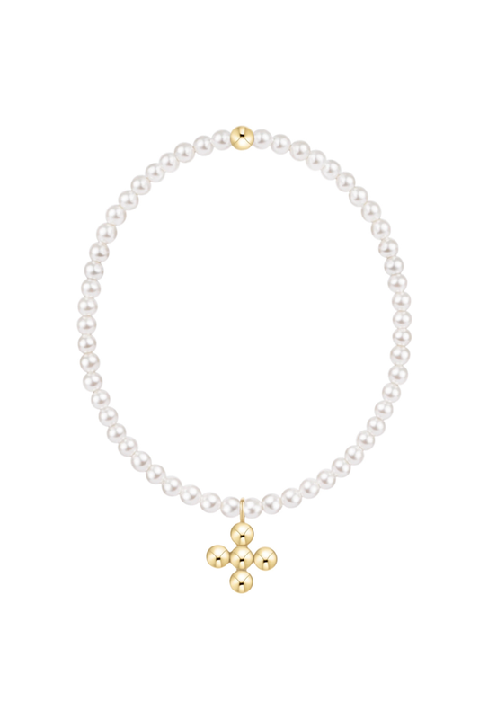 Classic Pearl 3mm Bracelet - Signature Cross 4mm Beaded Gold Charm