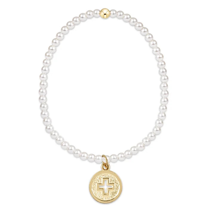 Classic Pearl 3mm Bracelet - Signature Cross Gold Disc