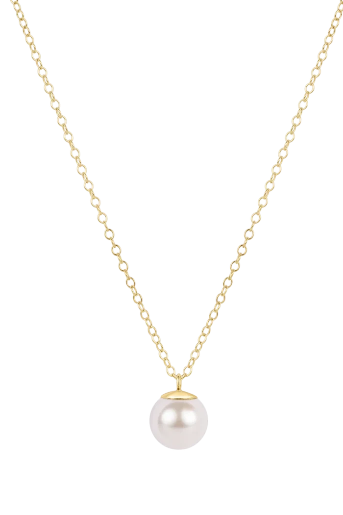Classic Pearl 8mm Charm 16" Necklace Gold