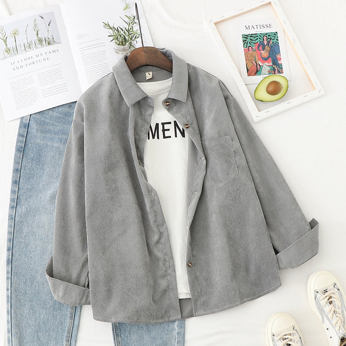 Corduroy Boyfriend-Style Shirt for Women