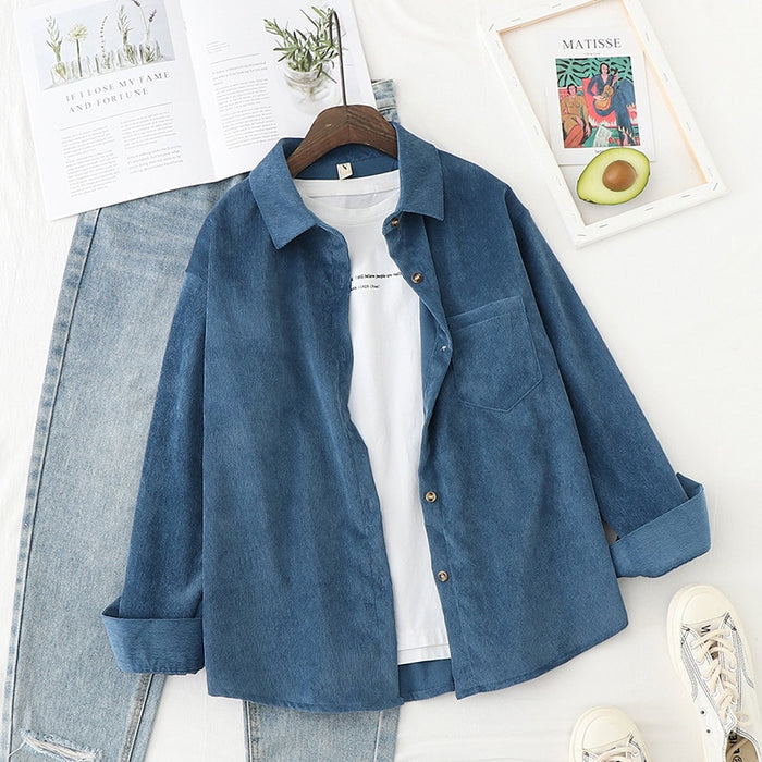 Corduroy Boyfriend-Style Shirt for Women