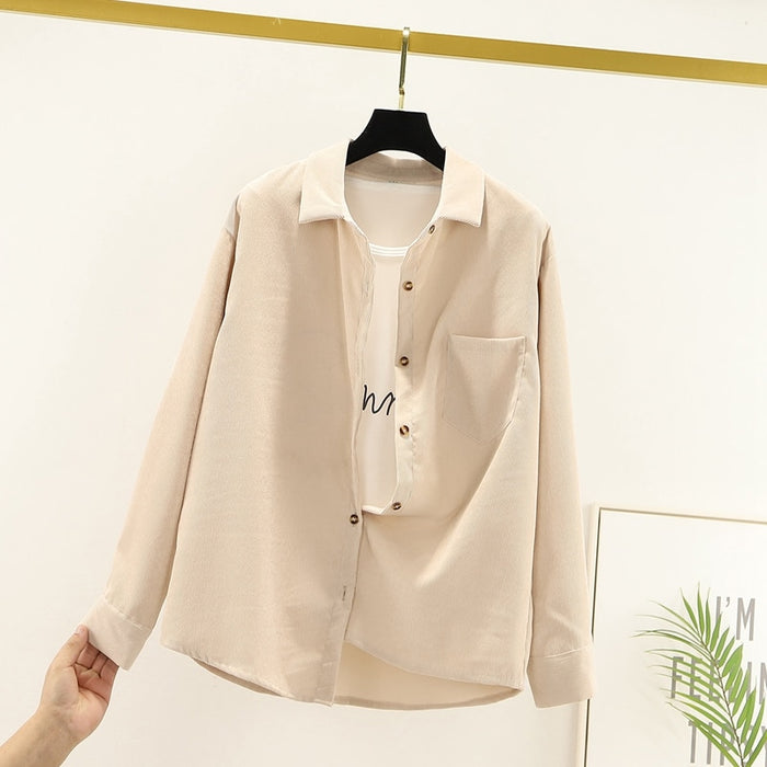 Corduroy Boyfriend-Style Shirt for Women