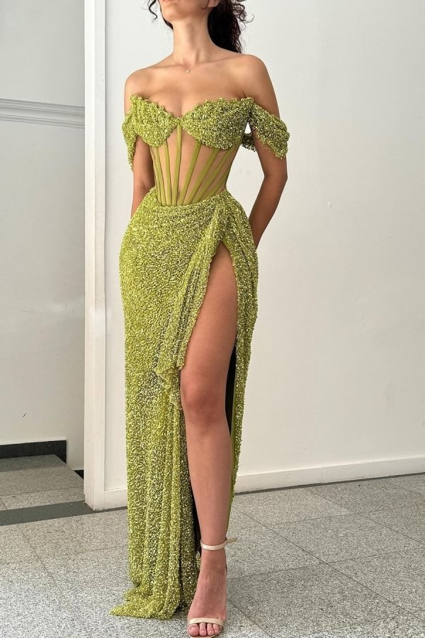 Corset Green Prom Dress 2025 with Slit