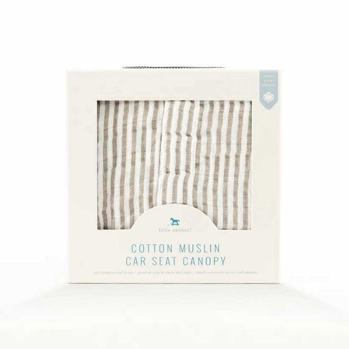 Little Unicorn Cotton Muslin Car Seat Canopy - Grey Stripe | Koop.co.nz