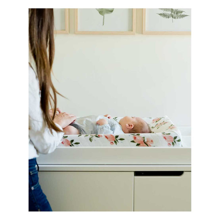 Little Unicorn Cotton Muslin Changing Pad Cover - Watercolour Roses | Koop.co.nz