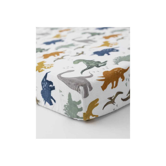 Little Unicorn Cotton Muslin Fitted Cot Sheet – Dino Friends | Koop.co.nz