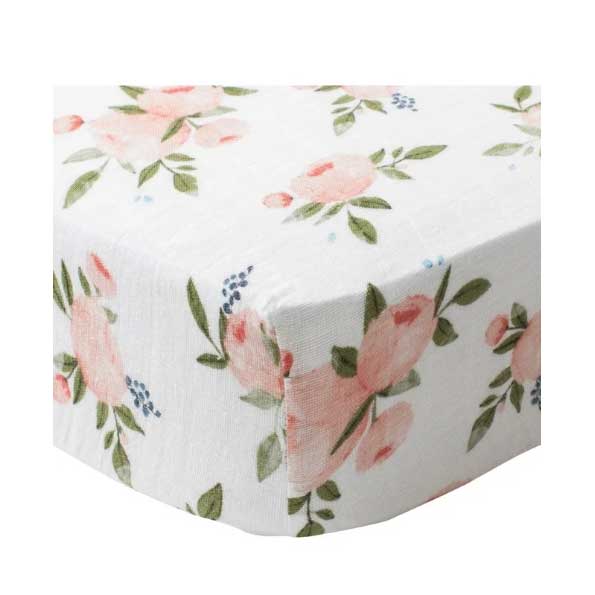Little Unicorn Cotton Muslin Fitted Cot Sheet – Watercolour Roses | Koop.co.nz