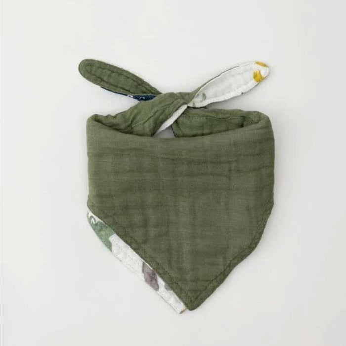 Little Unicorn Cotton Muslin Reversible Bandana Bib - Dino Friends | Koop.co.nz