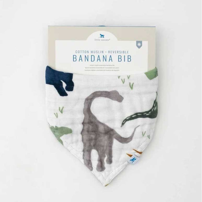 Little Unicorn Cotton Muslin Reversible Bandana Bib - Dino Friends | Koop.co.nz