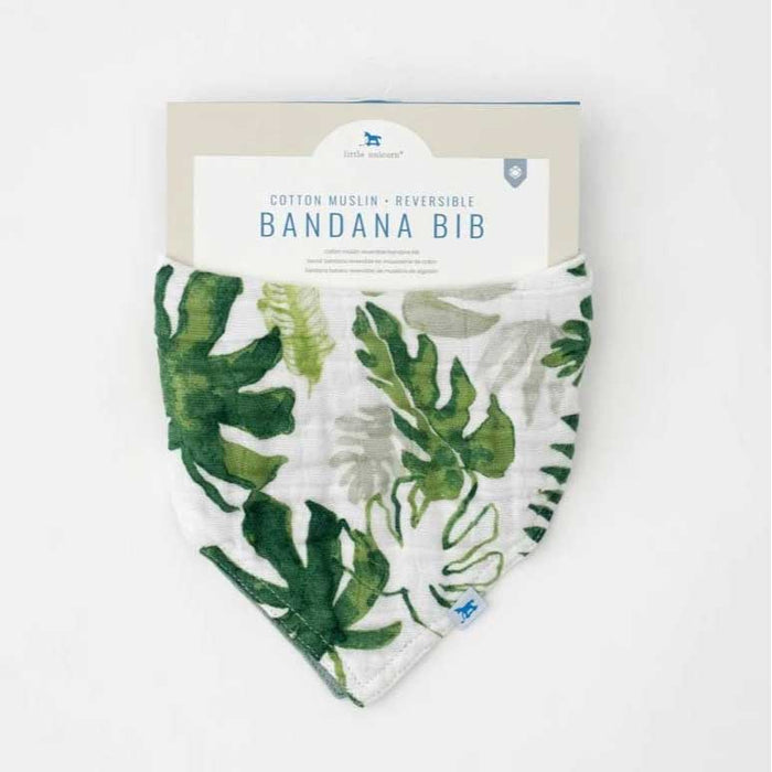 Little Unicorn Cotton Muslin Reversible Bandana Bib - Tropical Leaf | Koop.co.nz