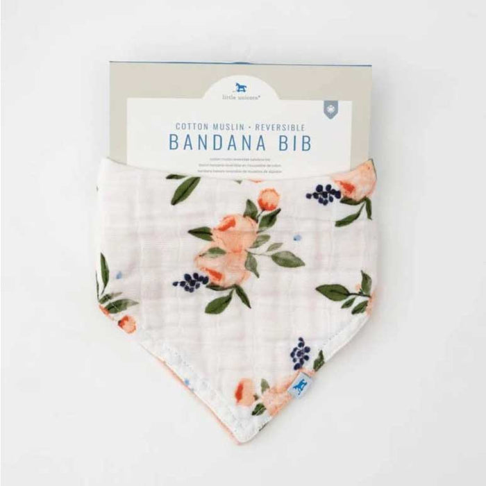 Little Unicorn Cotton Muslin Reversible Bandana Bib - Watercolour Roses | Koop.co.nz