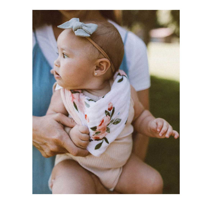 Little Unicorn Cotton Muslin Reversible Bandana Bib - Watercolour Roses | Koop.co.nz