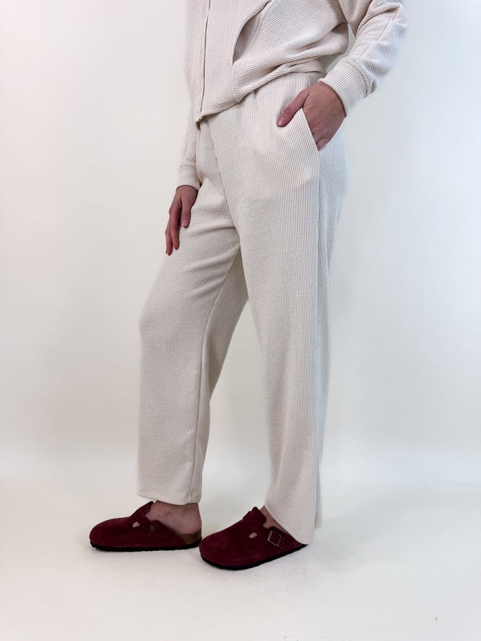 Cream Waffle Wide Leg Pant