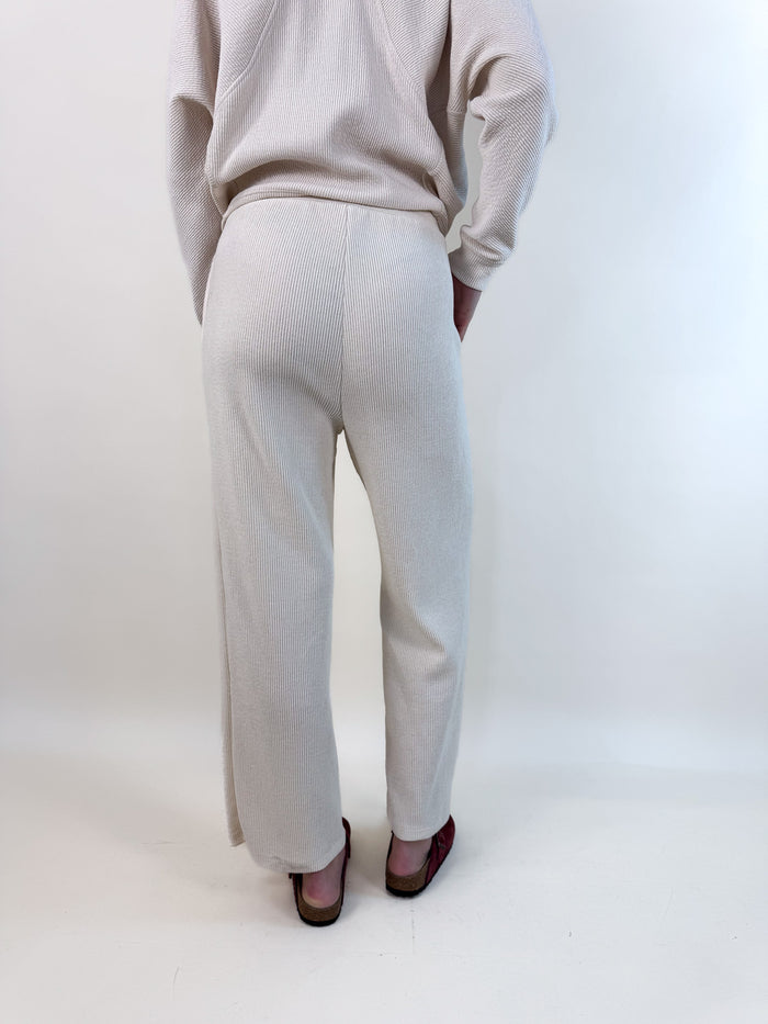 Cream Waffle Wide Leg Pant