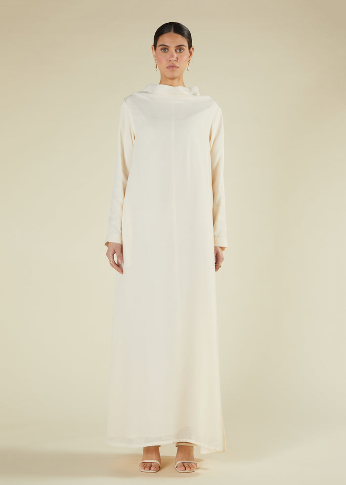 Creamy Cowl Neck Abaya