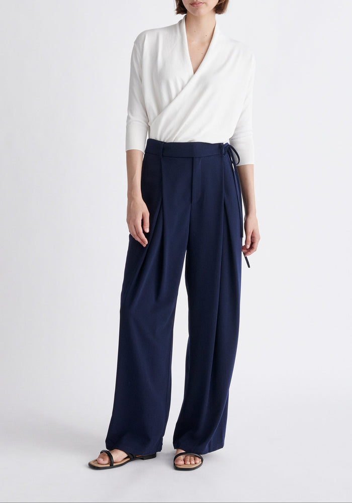 Paisie Cropped Sleeve Knitted Wrap Top in White
