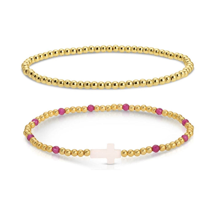 Cross Charm Beaded Bracelet Set