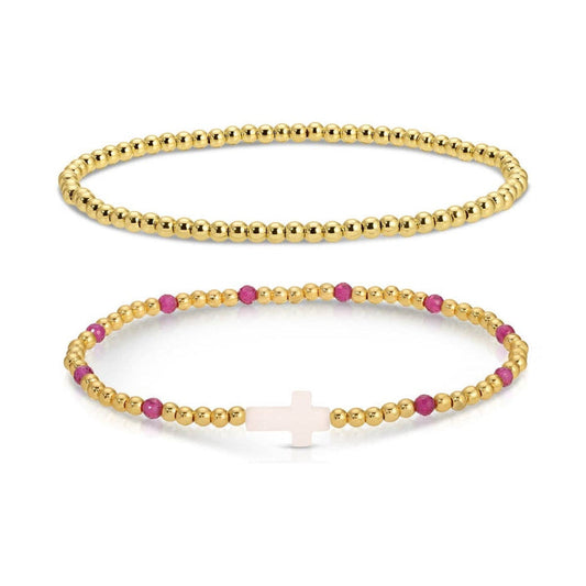 Cross Charm Beaded Bracelet Set