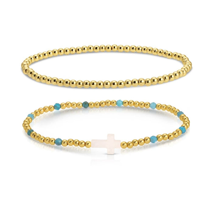 Cross Charm Beaded Bracelet Set
