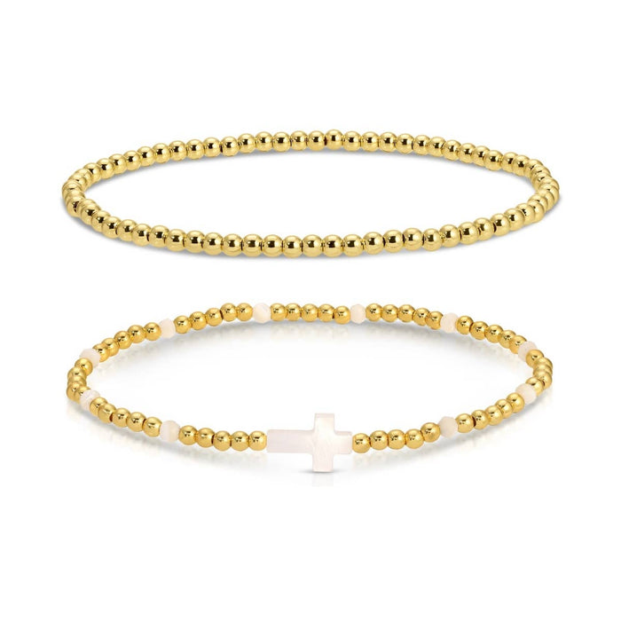 Cross Charm Beaded Bracelet Set