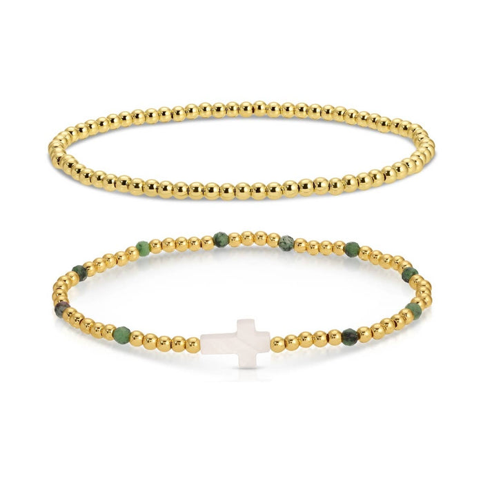 Cross Charm Beaded Bracelet Set