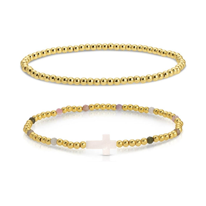 Cross Charm Beaded Bracelet Set