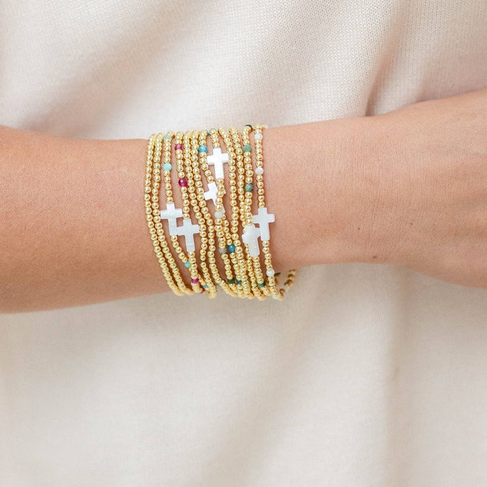 Cross Charm Beaded Bracelet Set