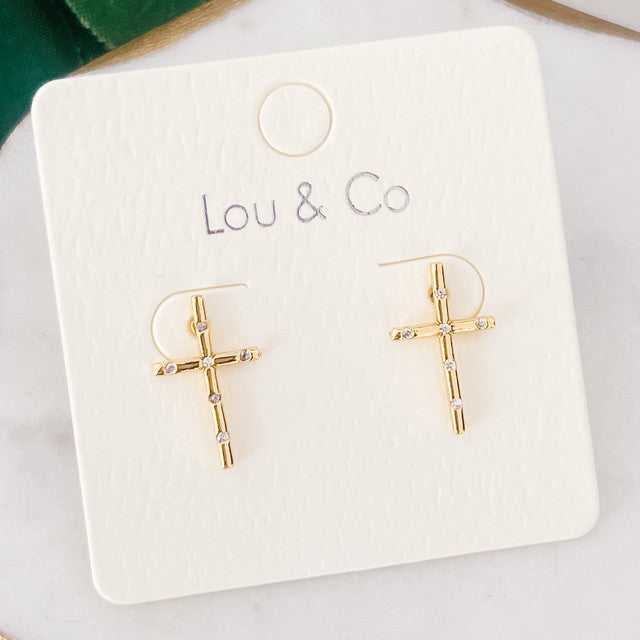 Cross Stud Earring W/CZ Detail