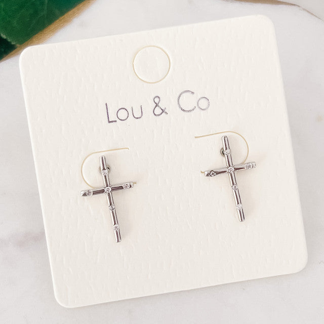 Cross Stud Earring W/CZ Detail