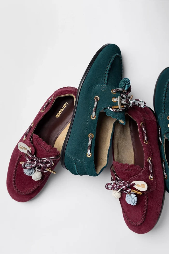 Cyprus Boat Shoe Burgundy Suede Loafer Larroudé