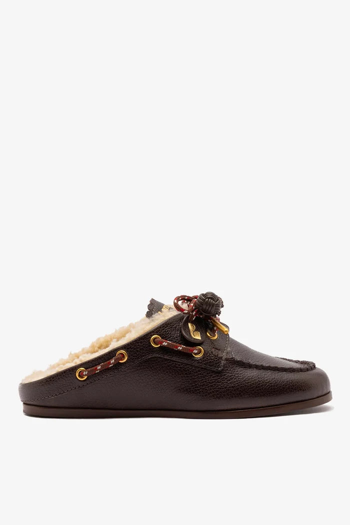 Cyprus Shearling Mule Brown Leather Mule Larroudé