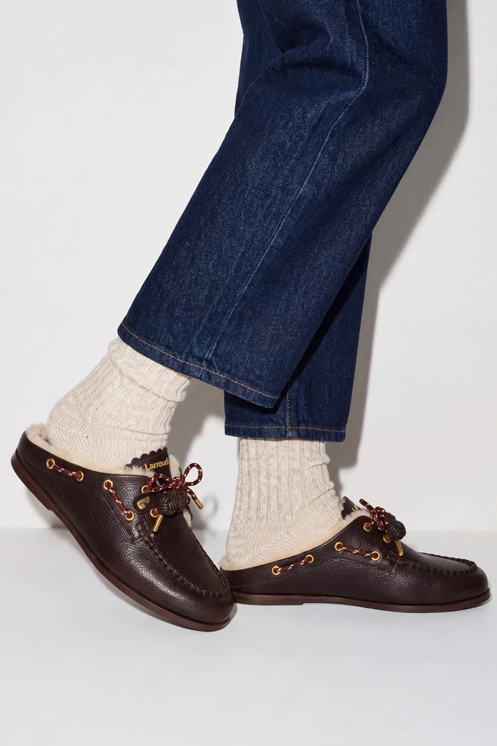 Cyprus Shearling Mule Brown Leather Mule Larroudé