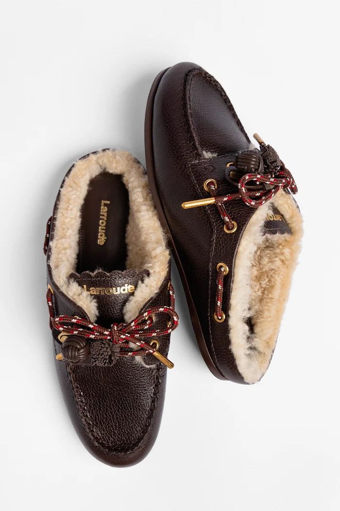 Cyprus Shearling Mule Brown Leather Mule Larroudé