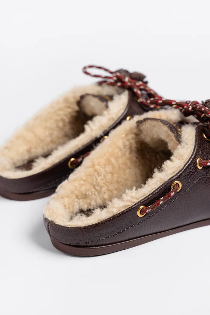 Cyprus Shearling Mule Brown Leather Mule Larroudé
