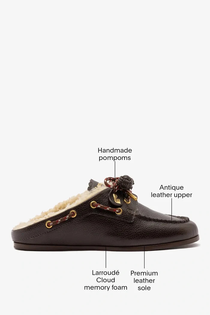Cyprus Shearling Mule Brown Leather Mule Larroudé