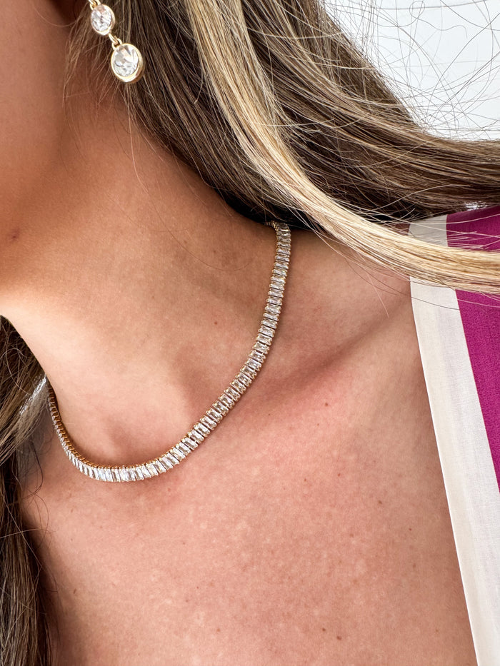 CZ Baguette Stainless Steel Necklace
