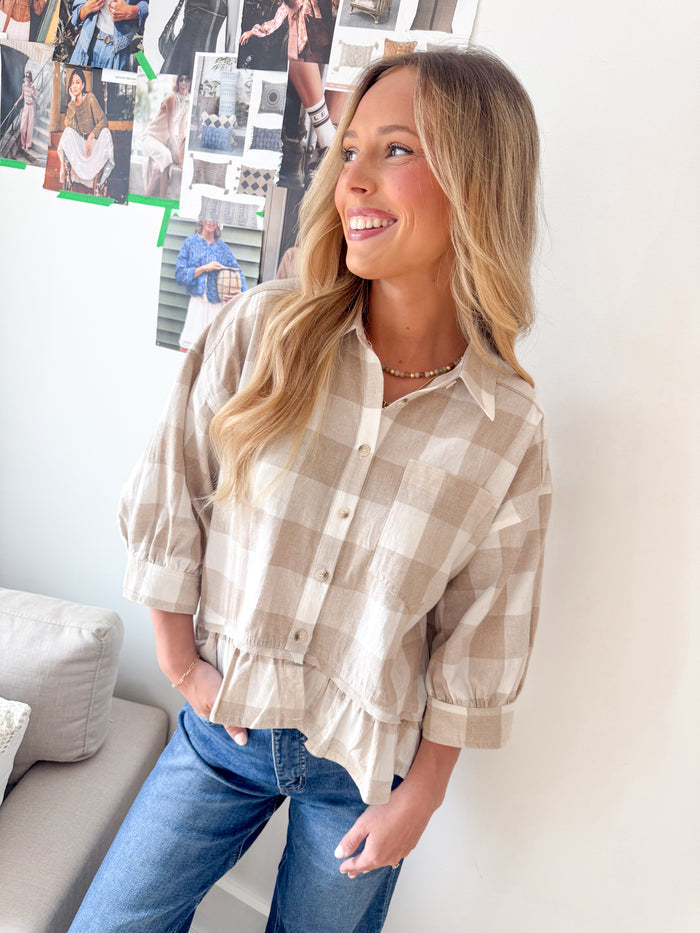 Wishlist Darci Dolman Sleeve Checkered Blouse – women's blouse