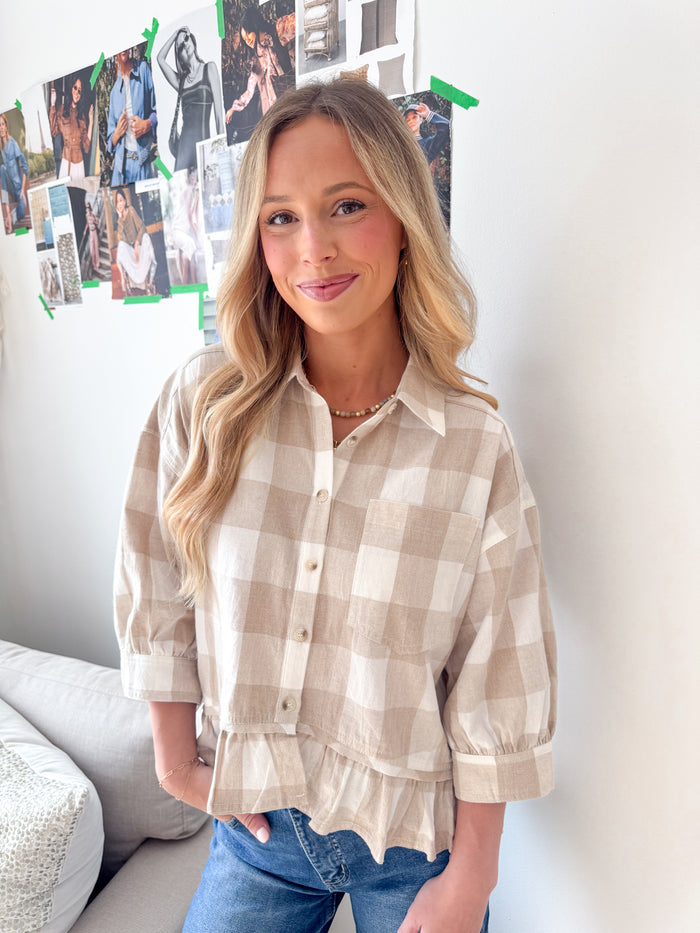 Wishlist Darci Dolman Sleeve Checkered Blouse – women's blouse