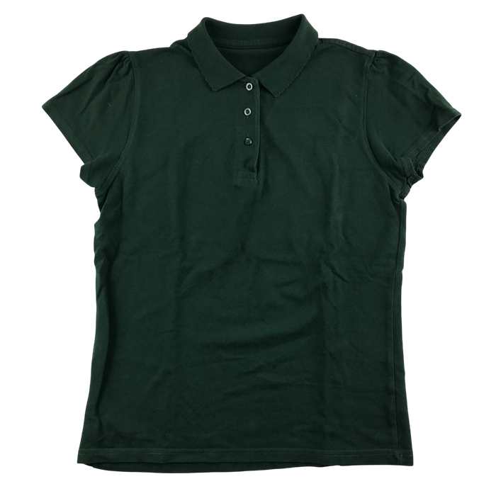 Dark green girls scallop collar school polo shirt
