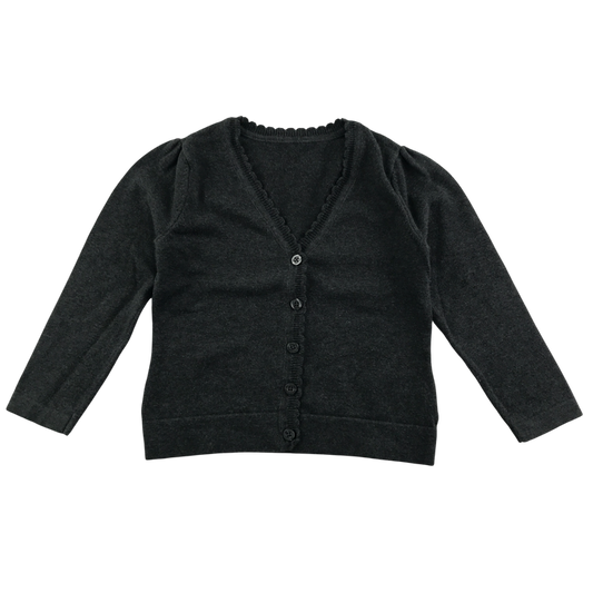 Dark grey girls scallop neck school cardigan