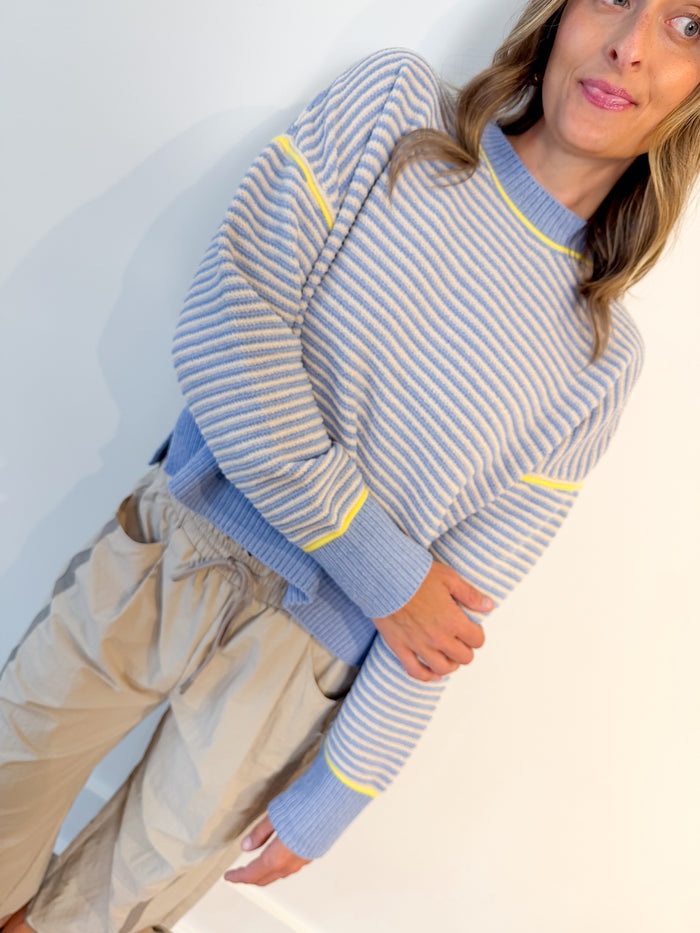 Very J Delilah Blue Striped Sweater – women's sweater