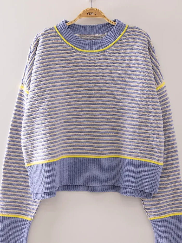 Very J Delilah Blue Striped Sweater – women's sweater