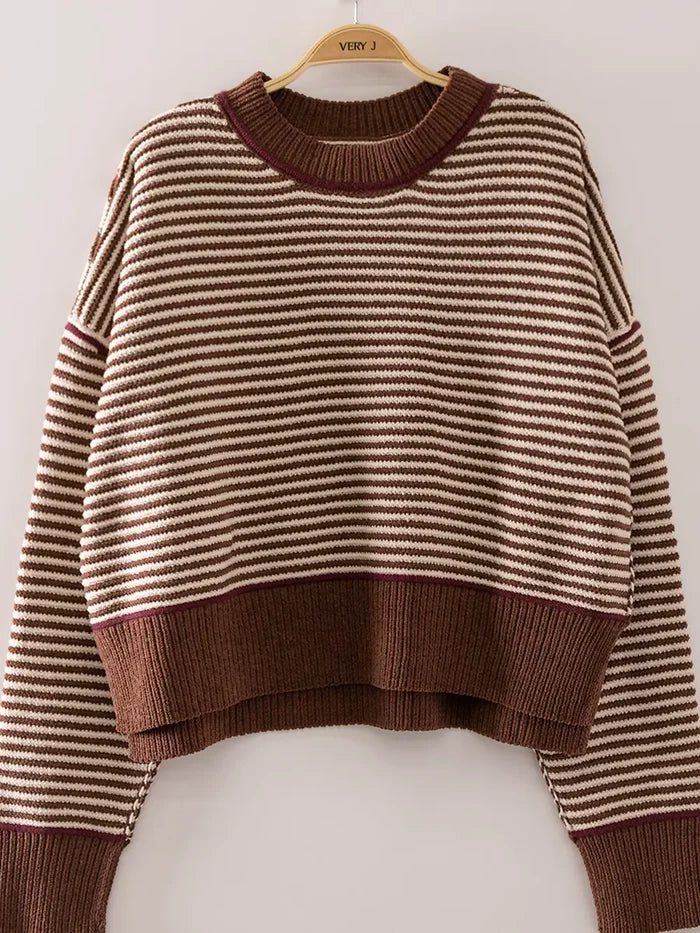 Very J Delilah Chocolate Striped Sweater – women's sweater