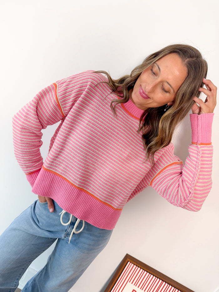 Very J Delilah Pink Striped Sweater – women's sweater