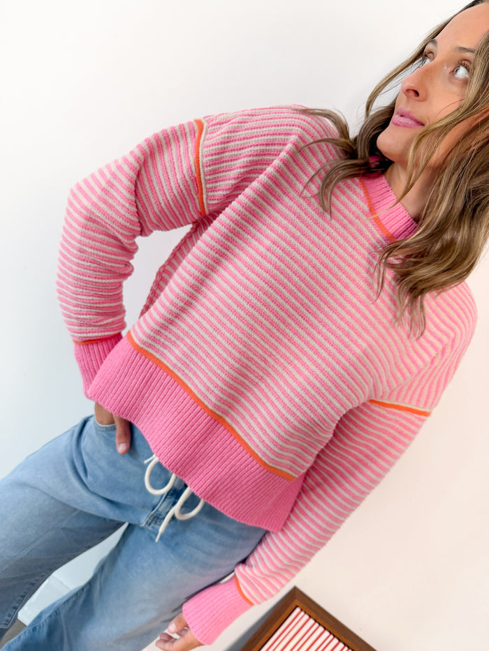 Very J Delilah Pink Striped Sweater – women's sweater