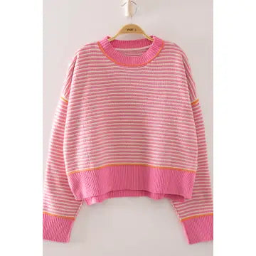 Very J Delilah Pink Striped Sweater – women's sweater