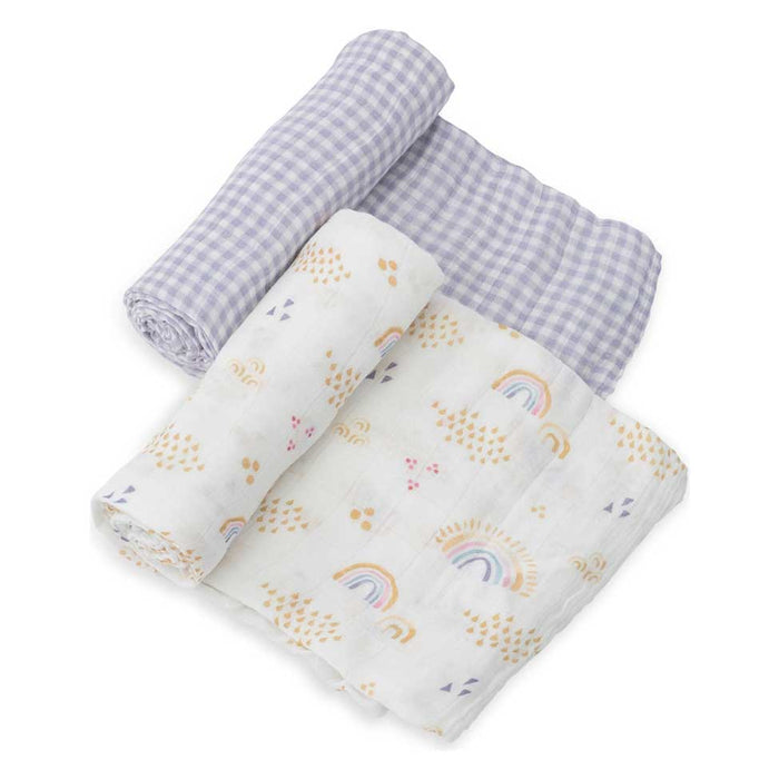 Little Unicorn Deluxe Muslin Swaddle 2pk – Rainbow Gingham | Koop.co.nz